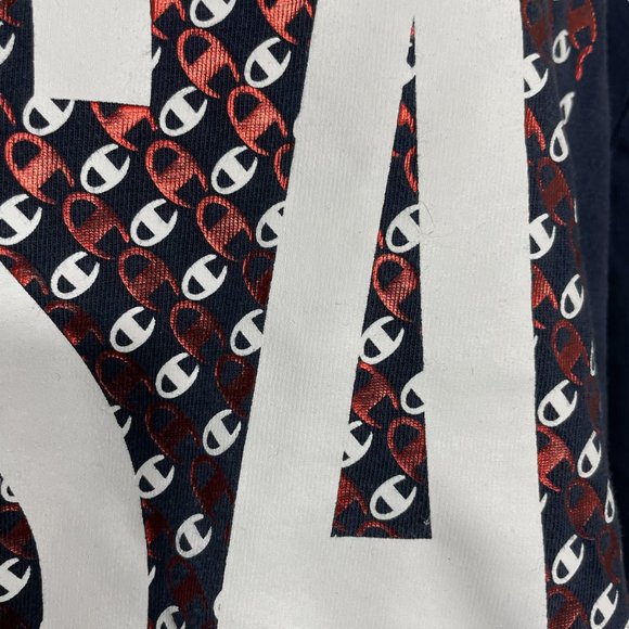 Champion USA Sweatshirt XL Spellout Metallic Logo 100% Cotton Navy Patriotic - Picture 9 of 12